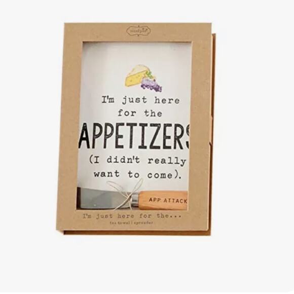 Mud Pie Tea Towel Spreader I’m Just Here For The Appetizers Gift Set NIB NWTS - Picture 1 of 5